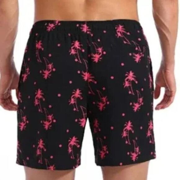 BIWISY QUICK DRY SWIM TRUNKS BLACK PINK PALM TREES TWO POCKETS  SIZE XL NWT - Picture 2 of 9